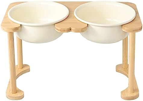  SPUNKYJUNKY Ceramics Elevated Dog Bowls Raised Dog Bowls With Non-Slip Stand For Medium Large Dog Food And Water Pet Feeding Bowl(Double 56OZ Bowl,Cream White)