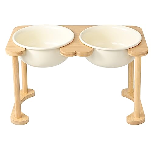 SPUNKYJUNKY Ceramics Elevated Dog Bowls Raised Dog Bowls With Non-Slip Stand For Medium Large Dog Food And Water Pet Feeding Bowl(Double 56OZ Bowl,Cream White)