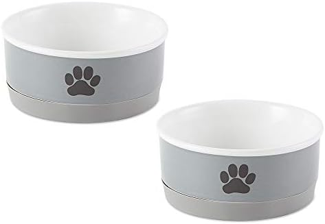  Bone Dry Ceramic Pet Bowls, Microwave & Dishwasher Safe Non-Slip Bottom For Secure Feeding With Less Mess, Small Bowl Set, 4.25x2, Gray/Black, 2 Count