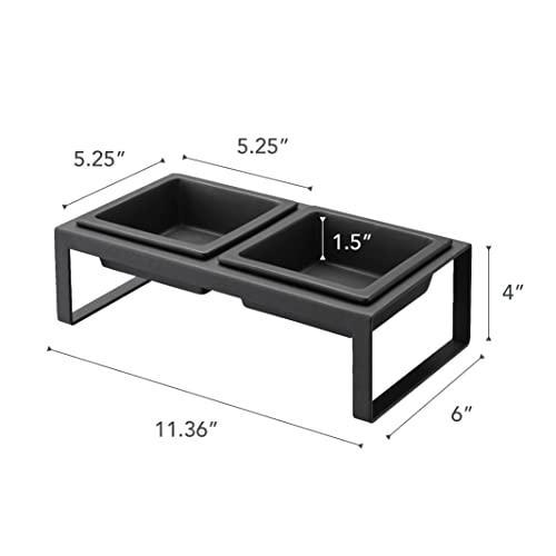  Yamazaki Home Tower Steel And Ceramic Pet Food Stand | 2 Bowls For Food And Water | Feeder For Small Cats And Dogs | Non-Slip - Tall - 1.25 Cups, 300 Milliliters Per Bowl