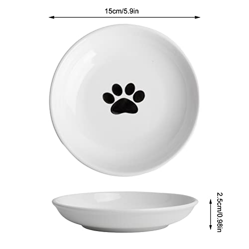  KITCHENLESTAR Ceramic Cat Food Plates,Cat Wet Food Bowls Cat Feeding Wide Bowls To Stress Relief Of Whisker Fatigue Cat Dishes, Shallow Bowls For Kittens And Small Animals With Non-Slip Mat (Cat Paw)