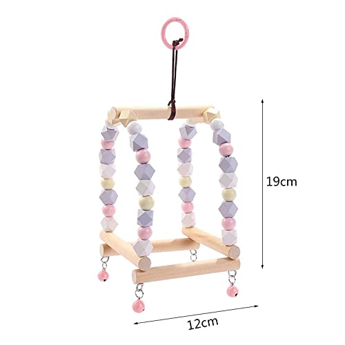  JYDQM 1PC Natural Wooden Parrots Toy Hanging Swing Perch Birds Colorful Wooden Beads Bird Supplies Parrot CageToys (Color : B)