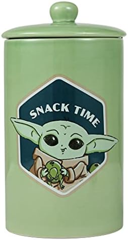  Star Wars For Pets The Mandalorian Snack Time Dog Treat Jar | 10 X 5 Ceramic Dog Treat Jar With Lid, Dishwasher Safe |Baby Yoda Green Dog Food Storage Container | Baby Yoda Treat Jar