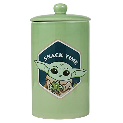  Star Wars For Pets The Mandalorian Snack Time Dog Treat Jar | 10 X 5 Ceramic Dog Treat Jar With Lid, Dishwasher Safe |Baby Yoda Green Dog Food Storage Container | Baby Yoda Treat Jar