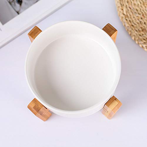  Ceramic Elevated Raised Cat Bowl With Wood Stand No Spill Pet Food Water Feeder Cats Small Dogs