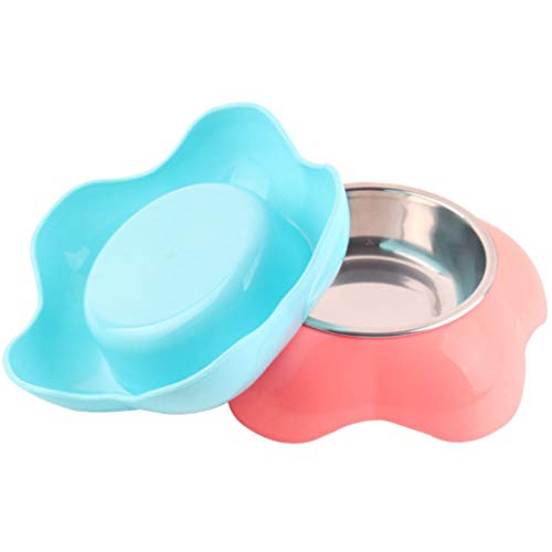  POPETPOP Raised Dog Feeder Raised Dog Feeder Pet Bowl Flower Shape Stainless Steel Double Food Feeding Basin Dish Container For Dog Cat Puppy (L) Puppy Puppy Feeder Puppy Feeder