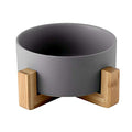  Pet Bowl Ceramics Food Feeding Bowl Pet Feeder Wood Frame Round Bowl Pet Supplies (Grey, Shelf+ Bowl)