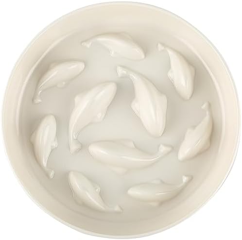  Gonalulu Slow Feed Dish For Cats And Small Dogs, Fish Pool Design Pet Slow Feeder With Higher Edges, Fun Interactive Cat Puzzle Feeder Healthy Eating Diet Made Of Safe And Quality Material(White+Oval)