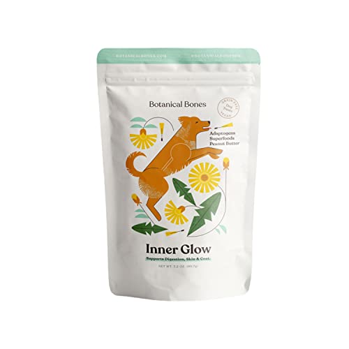  BOTANICAL BONES | Inner Glow Superfood Dog Treats | Plant-Based Limited Ingredient Crunchy Peanut Butter Cookies | Sustainable Natural Clean Label | Made In USA (3.5oz)
