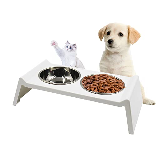  Holyfire Cat Bowl Stand, Puppy Dog Water And Food Bowl Set For Small Dogs, Pet Bowls, White