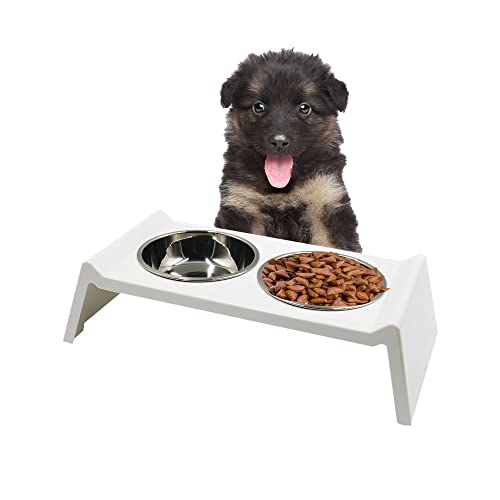 Holyfire Cat Bowl Stand, Puppy Dog Water And Food Bowl Set For Small Dogs, Pet Bowls, White