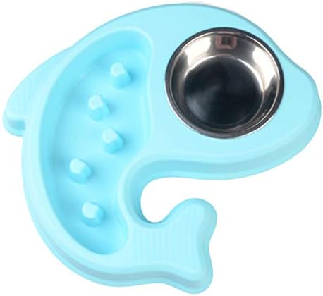  POPETPOP Puppy Feeder Slow Feeder Bowl Dog Anti-Choking Bowl Stainless Steel Drinking Water Bowl Dog Food Feeder (Sky-Blue) Doggie Toys