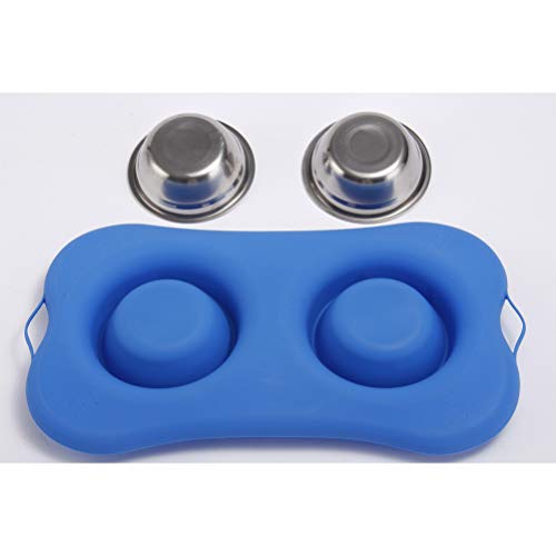  Balacoo Stainless Steel Dog Bowls Pet Bowl Silicon Dog Bowl Stainless Steel Double Bowls Anti Drinking Bowl Food Holder For Dog Cat Puppy Kitten (Blue) Moultrie Feeder Metal Dog Bowls