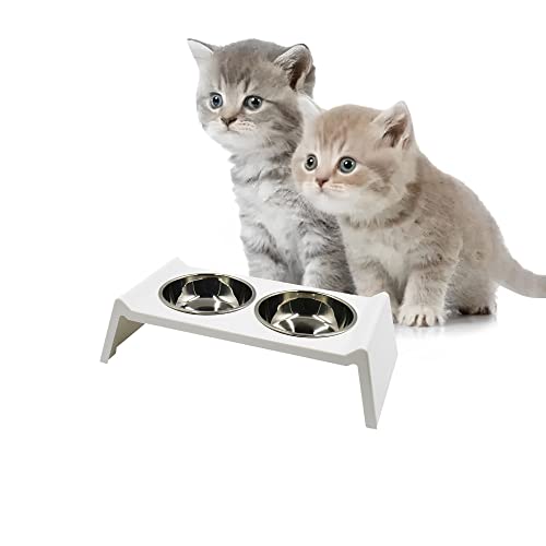  Holyfire Cat Bowl Stand, Puppy Dog Water And Food Bowl Set For Small Dogs, Pet Bowls, White