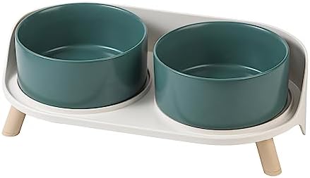  Elevated Dog Food Water Bowl - Raised Dog Bowls With Stand Non Skid - Double Dog Feeding Bowl Set With Splash Proof Guard - Ceramic Pet Dish For Small To Medium Dogs And Large Cats - 28.74 Oz - 850 Ml