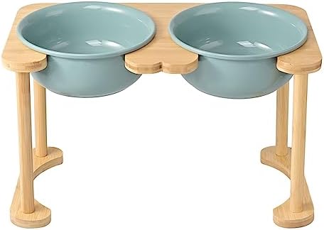  SPUNKYJUNKY Ceramics Elevated Dog Bowls Raised Dog Bowls With Non-Slip Stand For Medium Large Dog Food And Water Pet Feeding Bowl(Double 56OZ Bowl,Cream White)