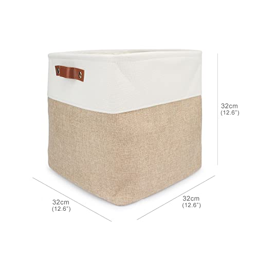  Personalized Dog Toy Box Square Basket With Leather Handles , Custom Name And Paw Pattern Puppy Toy Bin , Storage Baskets For Organizing Food Clothes And Pets Accessories(White Beige)