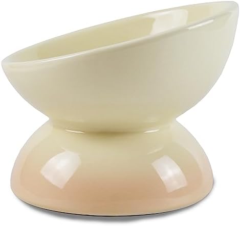  Ceramic Raised Cat Bowl, 15° Tilted Elevated Cat Food Or Water Bowl For Cats And Small Dogs, Anti-Vomiting Cat Dish Stress Free Cat Feeder, Pink