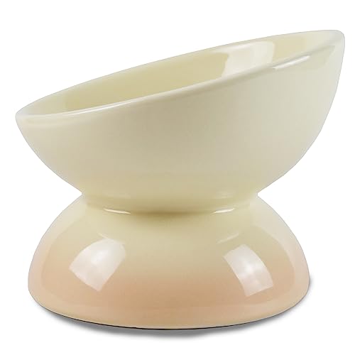  Ceramic Raised Cat Bowl, 15° Tilted Elevated Cat Food Or Water Bowl For Cats And Small Dogs, Anti-Vomiting Cat Dish Stress Free Cat Feeder, Pink