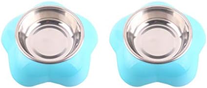  POPETPOP Raised Dog Feeder Raised Dog Feeder Pet Bowl Flower Shape Stainless Steel Double Food Feeding Basin Dish Container For Dog Cat Puppy (L) Puppy Puppy Feeder Puppy Feeder