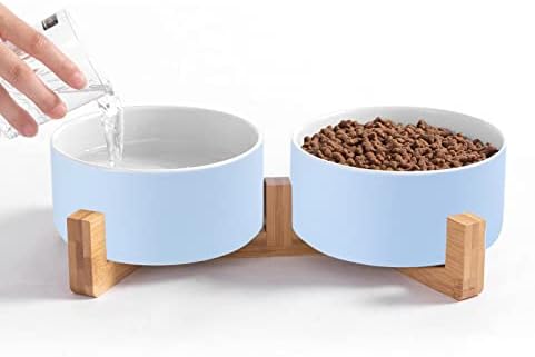 A4DOG Dog Bowl, Small Dog For Food And Water Elevated Ceramic Dog Bowls With Stand Raised Dog Cat Bowl Set Splash Proof Dog Water Bowl Dog Feeding Station For Small Medium Dog, Cat, Puppy Green