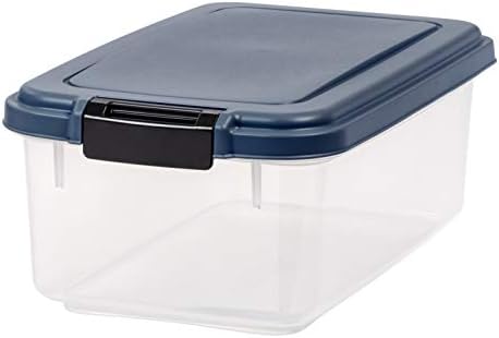  IRIS USA 50Lbs./69Qt. WeatherPro Airtight Pet Food Storage Container With Attachable Casters, For Dog Cat Bird And Other Pet Food Storage Bin, Keep Fresh, Translucent Body, Easy Mobility, Navy
