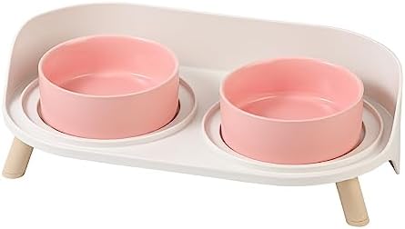  Elevated Dog Food Water Bowl - Raised Dog Bowls With Stand Non Skid - Double Dog Feeding Bowl Set With Splash Proof Guard - Ceramic Pet Dish For Small To Medium Dogs And Large Cats - 28.74 Oz - 850 Ml