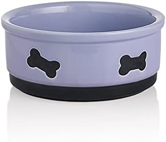 Sweejar Ceramic Dog Bowls With Bone Pattern, Dog Food Dish For Small Dogs, Porcelain Pet Bowl For Water 16 Fl Oz (Gray)