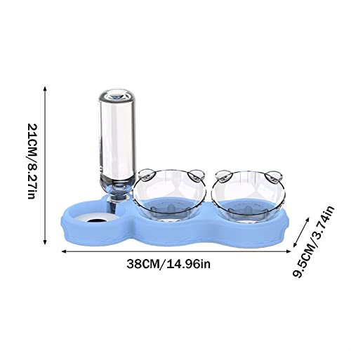  AYENCI Cat Automatic Water, Triple Dog Bowls 15-Degree Tilted Dog Food Dishes 3-in-1 Pet Double Food Dishes With Gravity Water Bottle Removable Wet Dry Food (Color : Light Blue)