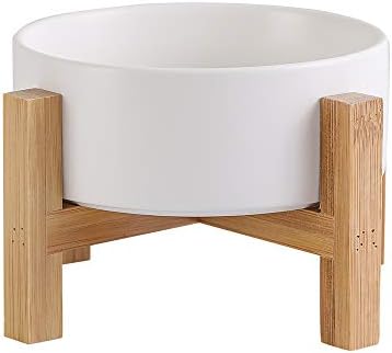  Ceramic Elevated Raised Cat Bowl With Wood Stand No Spill Pet Food Water Feeder Cats Small Dogs