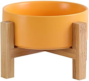  Ceramic Elevated Raised Cat Bowl With Wood Stand No Spill Pet Food Water Feeder Cats Small Dogs