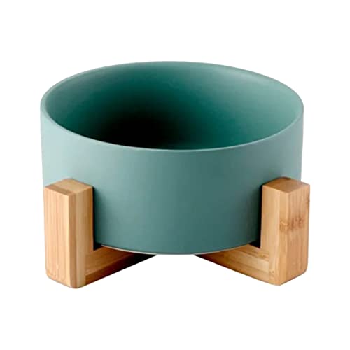  FOTABPYTI Ceramic Pet Bowl, Dog Cat Litter Box Stable Multifunctional Large Capacity Easy To Clean With Wooden Stand For Pet Cats For Home