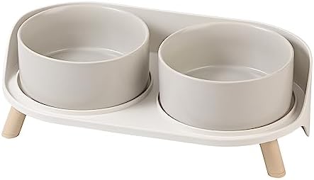  Elevated Dog Food Water Bowl - Raised Dog Bowls With Stand Non Skid - Double Dog Feeding Bowl Set With Splash Proof Guard - Ceramic Pet Dish For Small To Medium Dogs And Large Cats - 28.74 Oz - 850 Ml