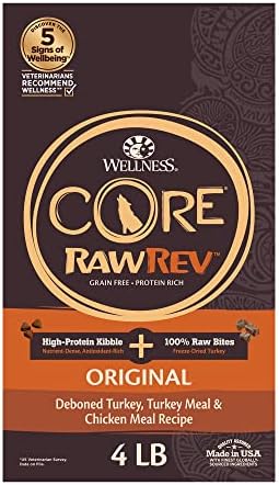  Wellness CORE RawRev Grain-Free Dry Dog Food, Natural Ingredients, Made In USA With Real Freeze-Dried Meat (Adult, Healthy Weight, 4 Lbs)