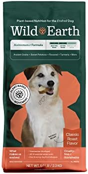 Wild Earth Vegan Dry Dog Food Performance Formula | Plant-Based Vegetarian Kibble | Wheat-Free, Allergen-Free, Veterinarian-Developed | Veggie Chick'n Kabob Flavor, 4lb Bag