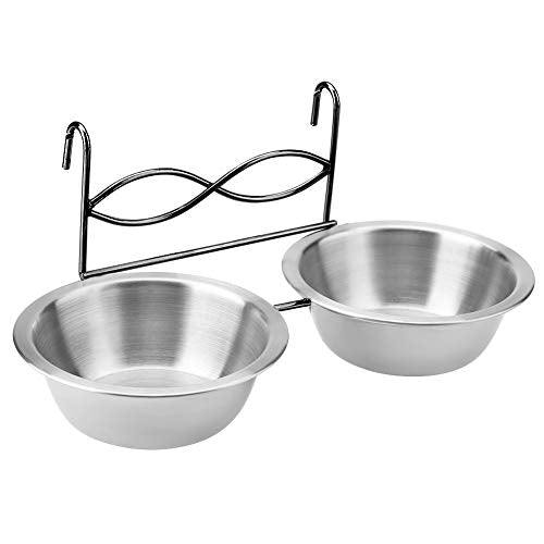  Petyoung Pet Food & Water Bowls Stainless Steel Pet Dual Hanging Feeder With Hook For Cat Dog Puppy Crate Cage