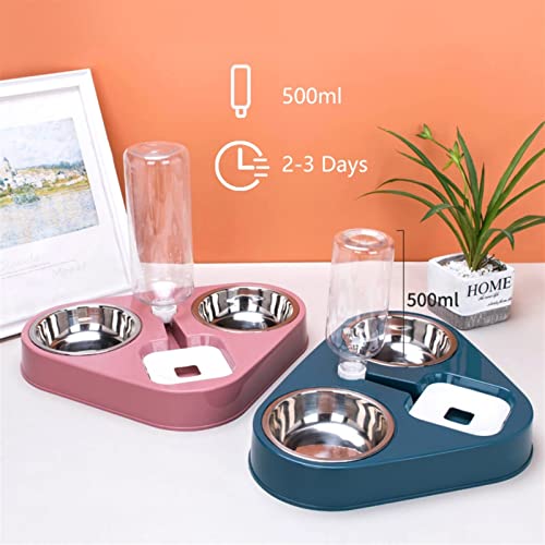  AYENCI Cat Automatic Water, Stainless Steel Dog Cat Feeder Food Bowl With 500ML Dog Water Bottle Automatic Drinking Feeder Cat Food Bowl Pet 3 Bowl (Color : Blue)