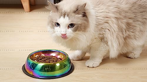  LEOWOW Rainbow Color Stainless Steel Cat Bowl Water & Feeder Bowls 2 In 1 Slow Feed Bowl For Small/Medium Cats/Dogs With Non-Skid Rubber Base, 9.5 Oz /280ml Capacity Each (Set Of 2)