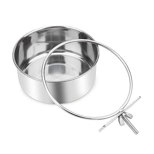  Wontee Pet Food Water Bowl With Clamp Holder Stainless Steel Feeding Cups Feeder For Dog Bird Parrot Cat Rabbit, 2 Packs (M)