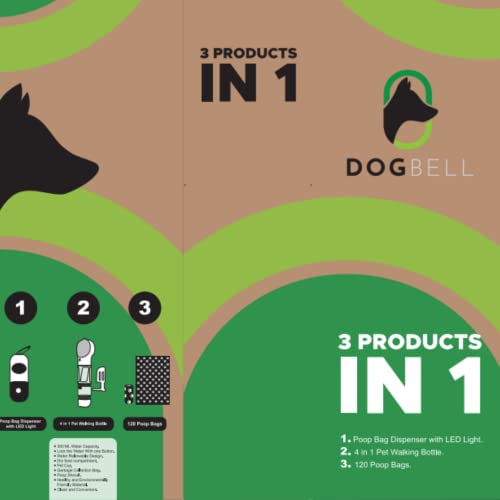 GENERIC DOGBELL 4 In 1 Dog Portable Water Bottle With Food Container And Pet Waste Bag Container With LED Flashlight Additional Plastic Bags Bundle Dog Supplies With Shovel And Snack Storage Green 9100