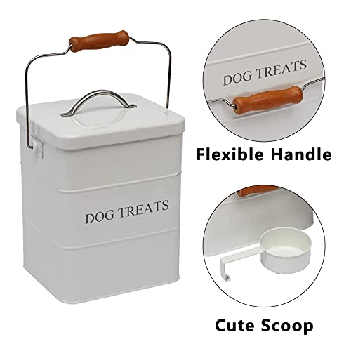  Dog Food Treat Storage Container With Lid Scoop Included - Perfect Farmhouse Dog Food Bin For Kitchen Countertop, Shelf, Decoration Home - Dog Food - White