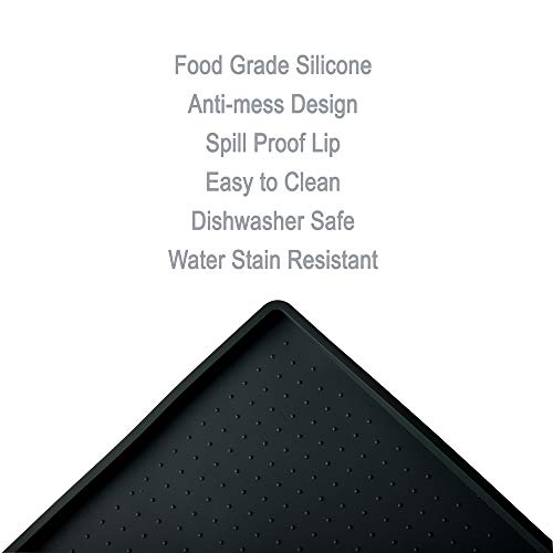  Gosmol Dog Food Mat 24 X 16 Inch, 0.5 Inch Raised Edge Waterproof Pet Dog Food Tray, Washable Dog Bowl Mat, Nonslip Pet Dog Feeding Mat, Silicone Dog Placemat For Floors