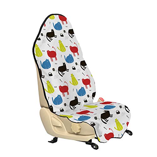  Ambesonne Kitten Car Seat Hoodie, Wool Ball Cat Bowl Food Fishbone Paws Pet Symbols In Rhythmic Composition, Car Seat Cover Protector Non Slip Backing Universal Fit, 30" X 57", White And Multicolor
