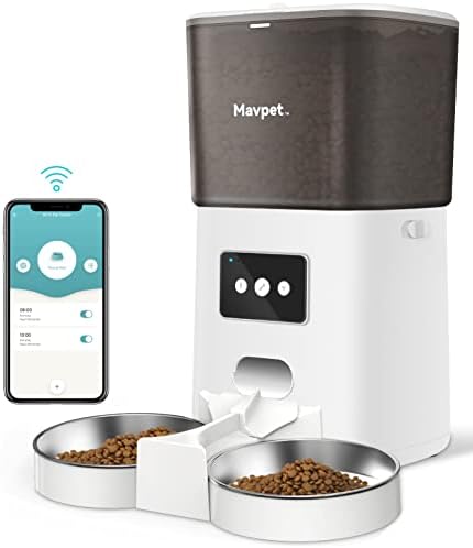  6L Automatic Cat Feeder, 2.4G WiFi Smart Dry Food Dispenser, Detachable Pet Feeder With Two Stainless Steel Bowls & Meal Splitter, APP Control, 10s Voice Recording, Up To 15 Meals Per Day