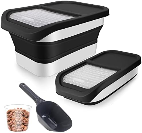  ShineMe Collapsible Dog Food Container, 13 LB Foldable Pet Food Storage Containers With Lids, Airtight Cat Food Containers With Measuring Cup And Scoop, Kitchen Rice Cereal Containers, Yellow
