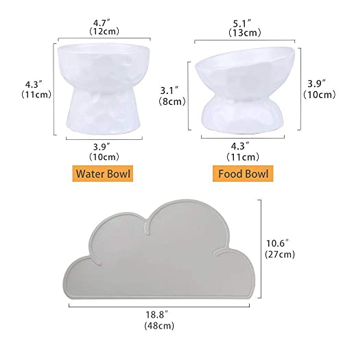  White Ceramic Cat Food And Water Bowl Set ,Cat Food Dish With Stand,Elevated Cat Bowls ,Raised Cat Food Bowls Anti Vomiting,Pet Bowl With Anti Slip Mat,Stress Free For Cats And Small Dogs