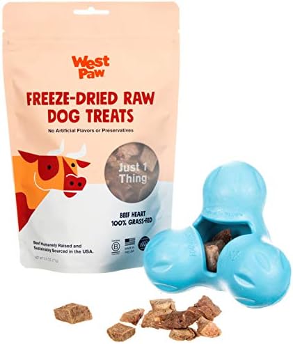  WEST PAW Dog Chew Toy And Puppy Training Treats Bundle, Zogoflex Tux Treat Dispensing Dog Chew Toy, Granny Smith, Small And Beef Heart Freeze-Dried Raw Dog Treats, Made In USA