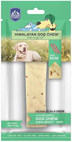  Himalayan Dog Chew Yak Cheese Dog Chews, 100% Natural, Long Lasting, Gluten Free, Healthy & Safe Dog Treats, Lactose & Grain Free, Protein Rich, Large Dogs 55 Lbs & Smaller, Real Bacon Bits, 3.3 Oz