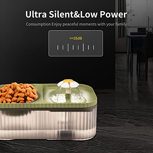  KHONSU PET Cat Water Fountain, Pet Food Bowl, Super Quiet Automatic Water Fountain, 3L/101ozAutomatic Flower Fountain & Stainless Steel Bowl With Smart Pump And 3 Replacement Filters, (Green)