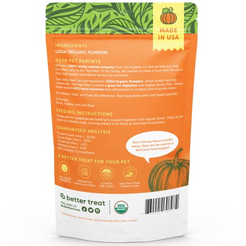  A Better Treat – Freeze Dried Organic Pumpkin Dog And Cat Treats, Organic, Single Ingredient | Natural, Healthy, Diabetic Friendly | Made In The USA